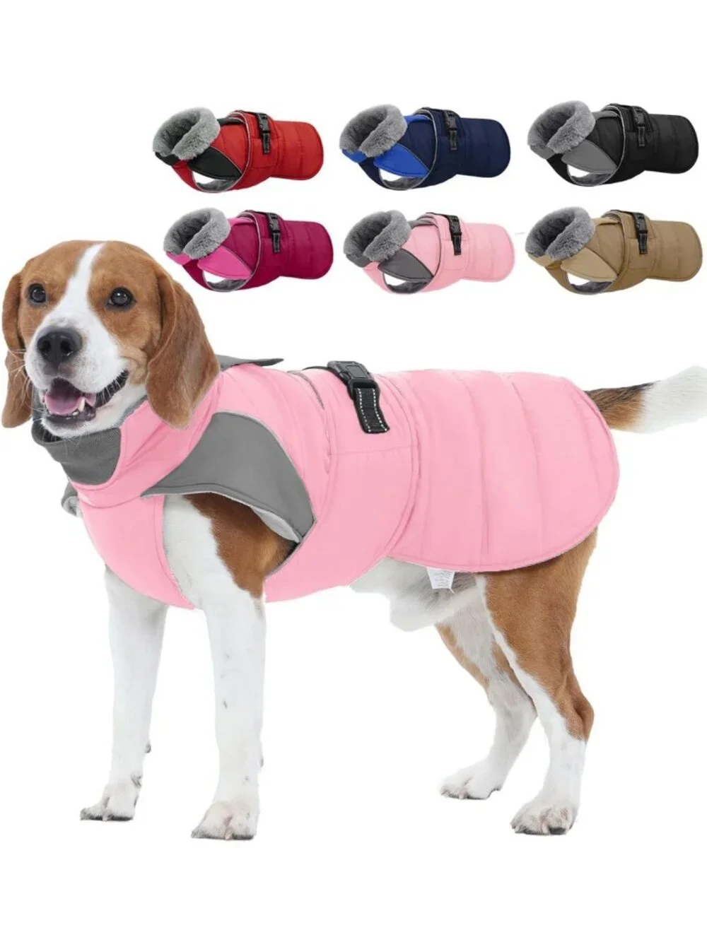 Cozy Waterproof Dog Winter Coat with Fleece Lining & Reflective Snowsuit, Pink L